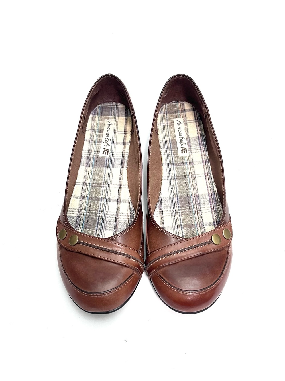 Vintage Y2K deadstock brown vegan leather slip on extended size ballet flats